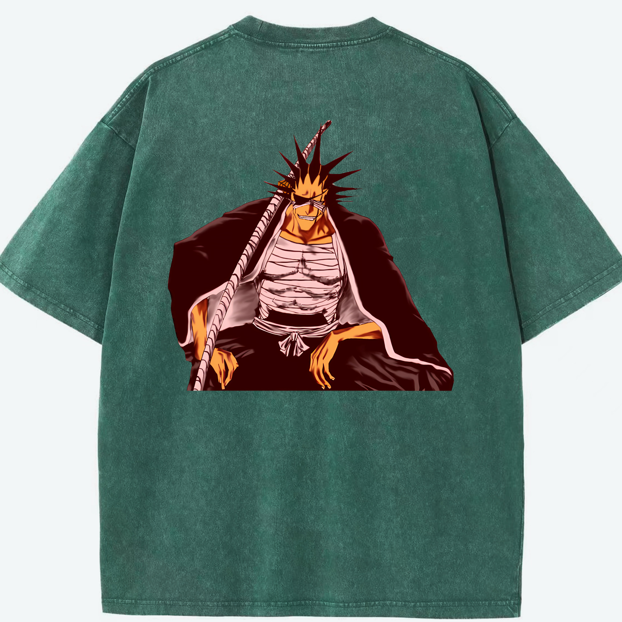 （画像用） ブリーチ ざらき けんぱち BLEACH Zaraki Kenpachi 綿100% ヴィンテージ風 半袖Tシャツ（背面プリント）